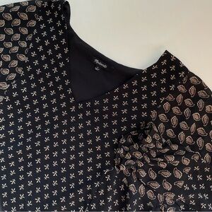 Women’s Madewell Sheer-Sleeve Top in Brushstroke Paisley Mix Size Small Black